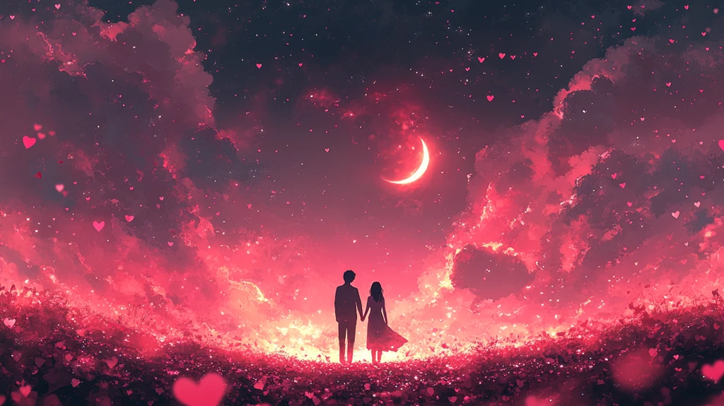 心形云朵月下恋人