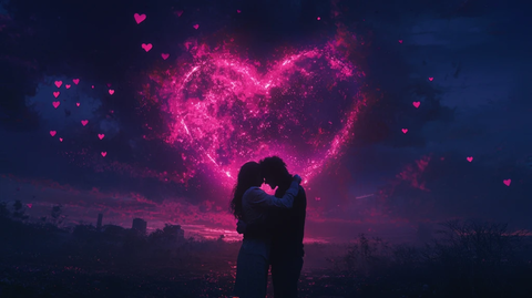 情侣相拥蓝天心形