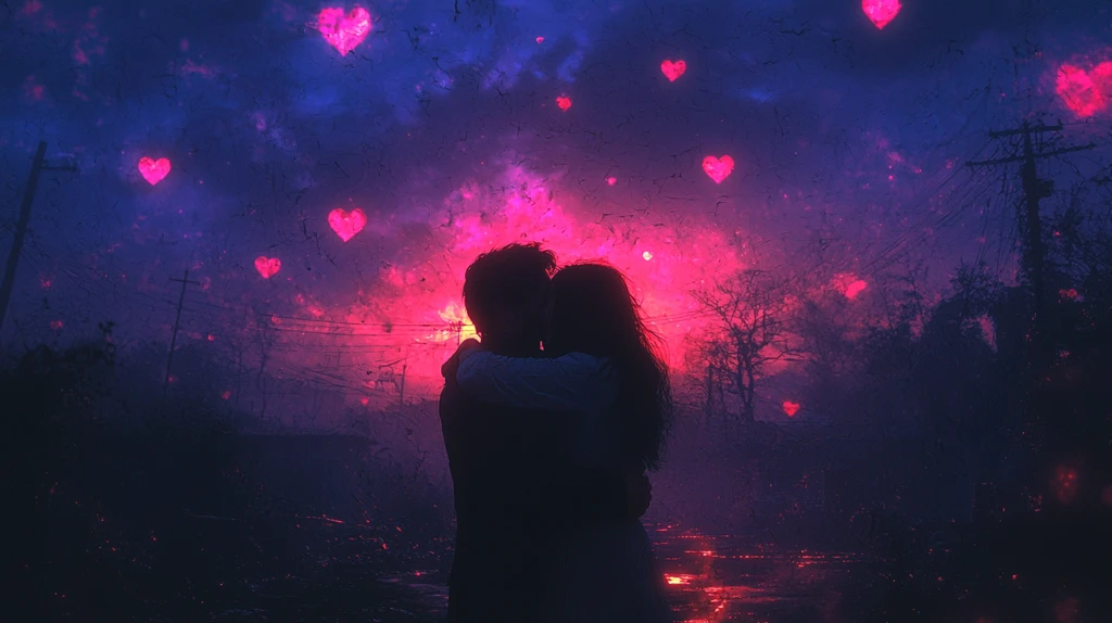 情侣相拥蓝天心形