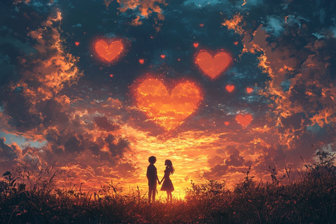 心形田野恋人夕阳