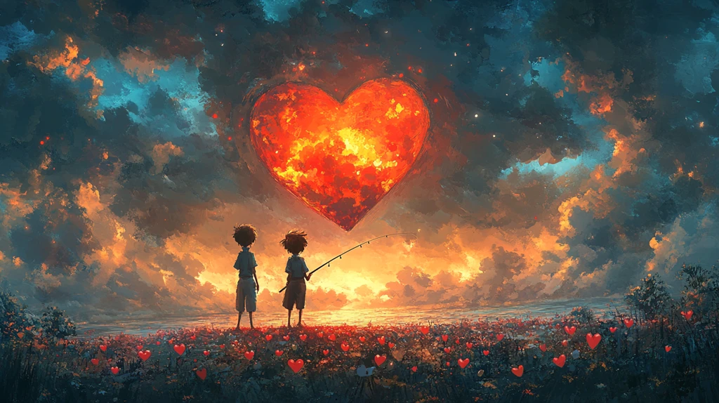 两个孩子云上钓心