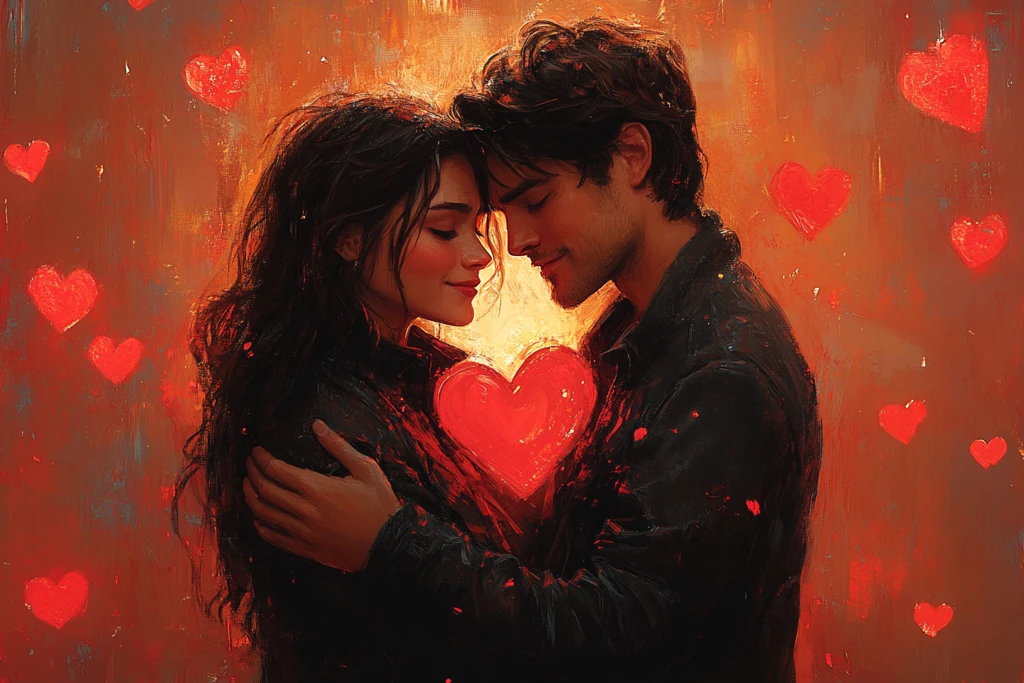 心形相拥的恋人