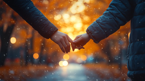 秋日下午牵手情侣