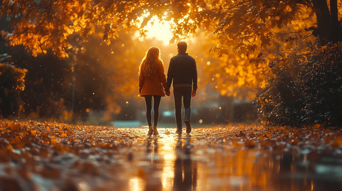 秋日下午牵手情侣