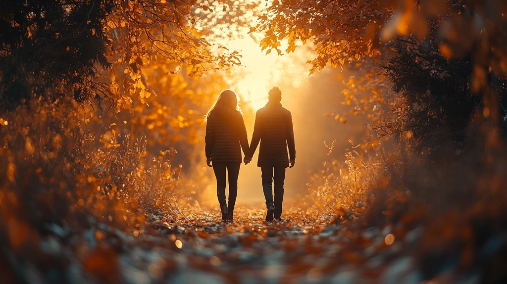 秋日下午牵手情侣