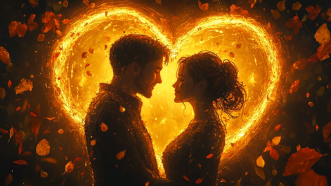 秋叶环绕的拥抱