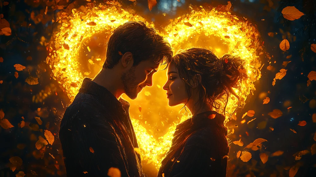 秋叶环绕的拥抱