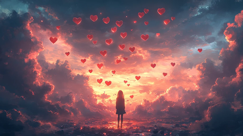 漂浮心形气球云朵
