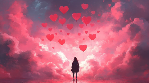 漂浮心形气球云朵