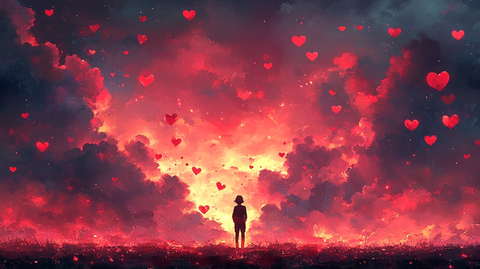 漂浮心形气球云朵