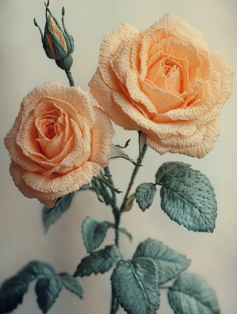 两朵橙玫瑰刺绣