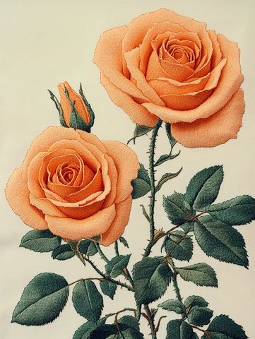 两朵橙玫瑰刺绣