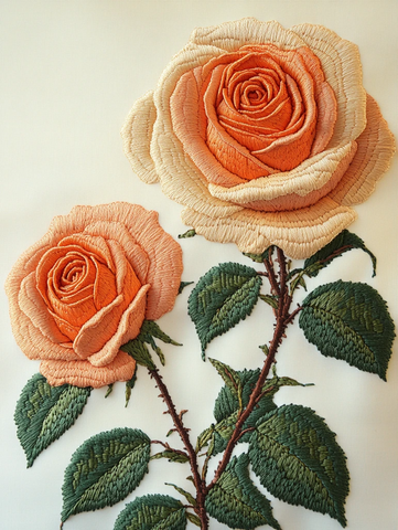两朵橙玫瑰刺绣
