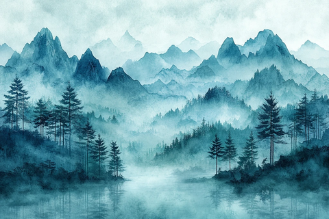 蓝绿山水画