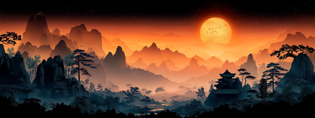 古岩剪影纸风格