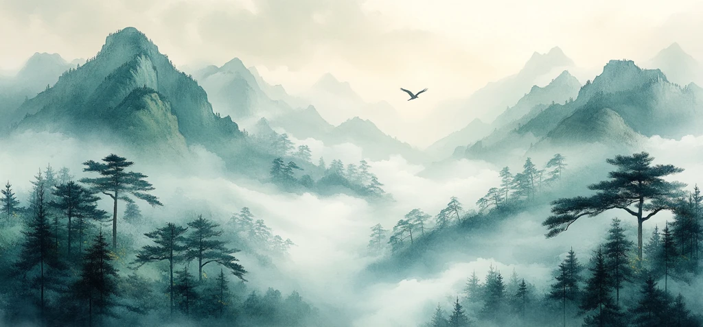 青山云雾飞鹰图