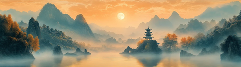 山水亭塔月夜图