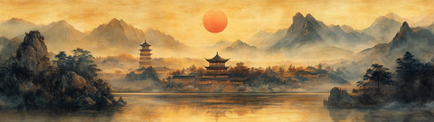 山水亭塔月夜图