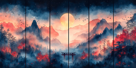 竹林温泉山水图