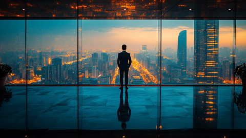 商务人士窗前沉思