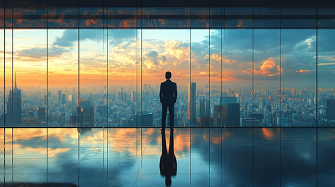 商务人士窗前沉思