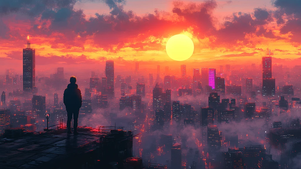 旅者眺望未来都市