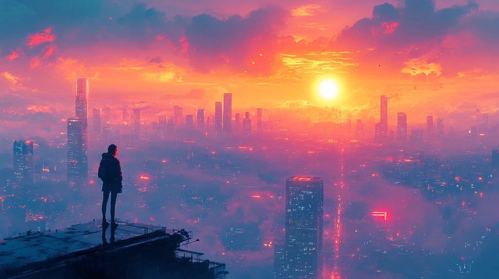 旅者眺望未来都市