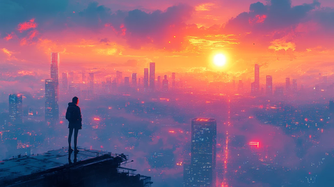 旅者眺望未来都市