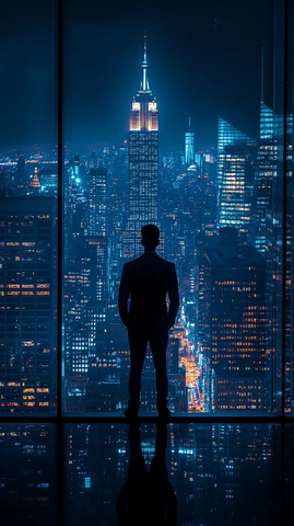 西装男背影城市夜景