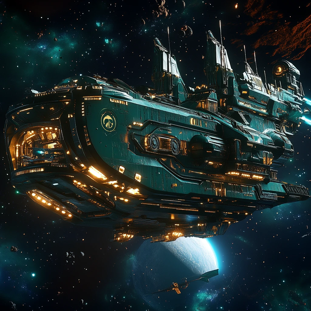 绿色蓝色太空船