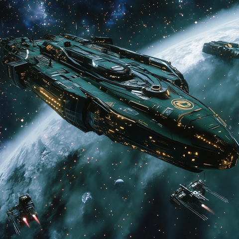 绿色蓝色太空船