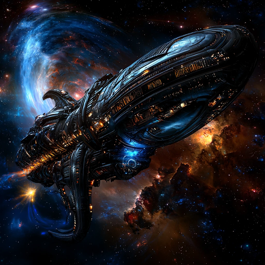 巨型星舰穿越星云