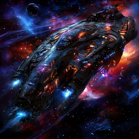 巨型星舰穿越星云