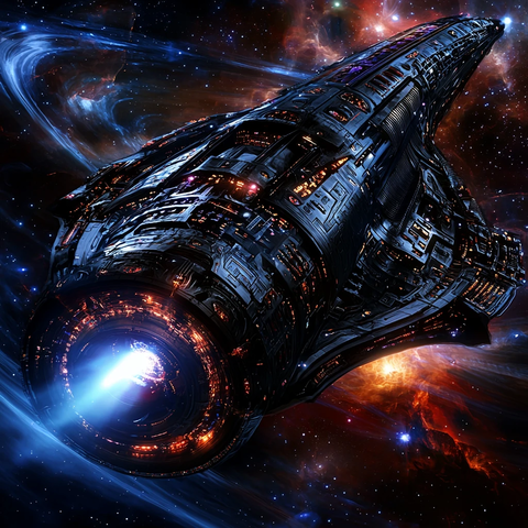 巨型星舰穿越星云