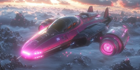 紫色飞船太空视图