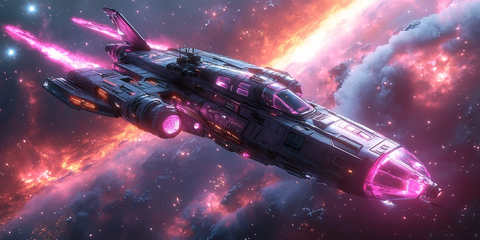 紫色飞船太空视图