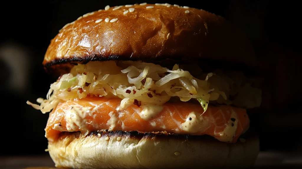 三文鱼堡配酸菜