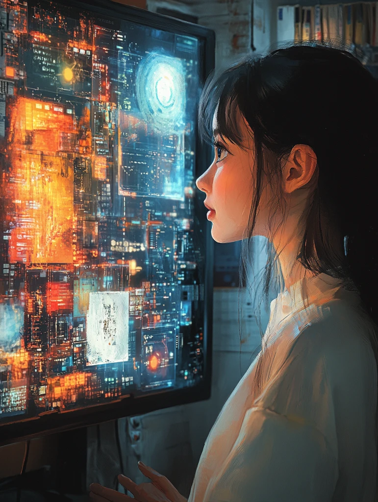 女孩与屏幕对话