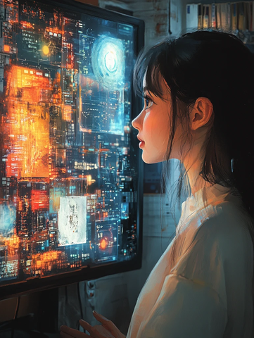 女孩与屏幕对话