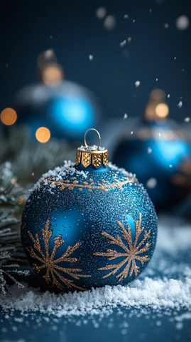 圣诞玻璃球与雪