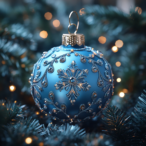 蓝色雪花球圣诞背景