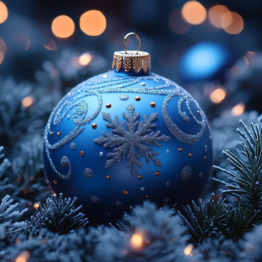 蓝色雪花球圣诞背景
