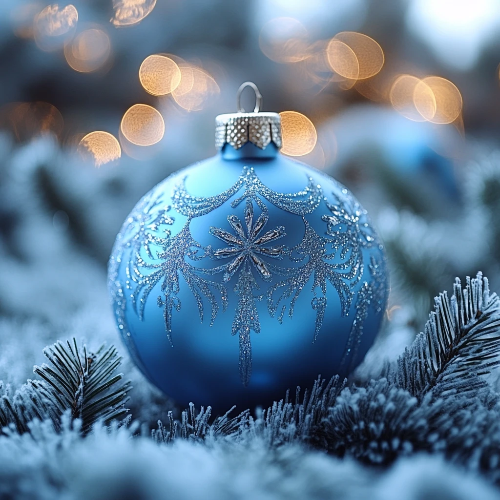 蓝色雪花球圣诞背景