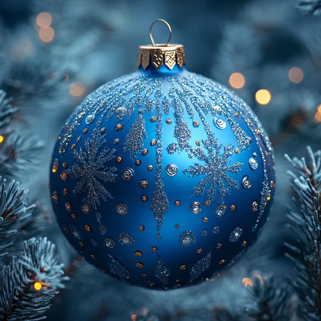 蓝色雪花球圣诞背景
