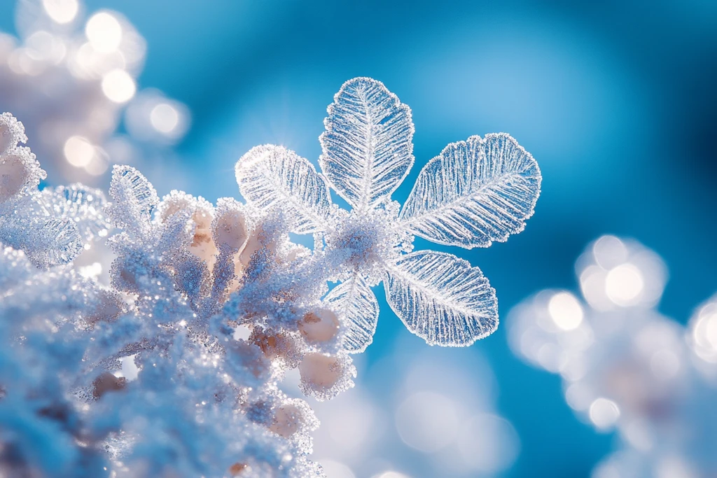雪片冰晶蓝天背景