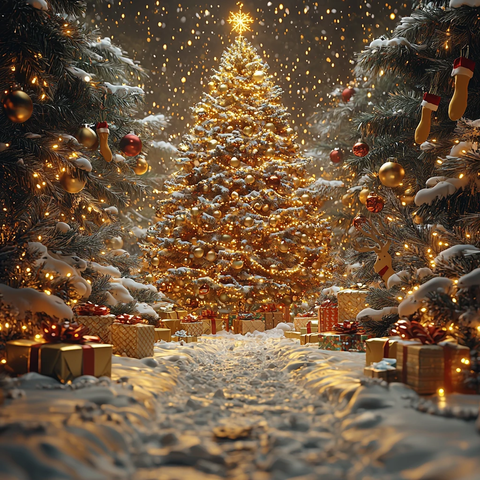 圣诞树礼物铝板画