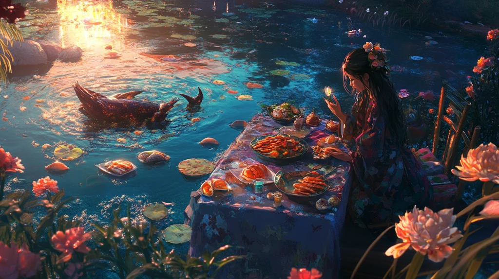 仲夏风荷塘侍女