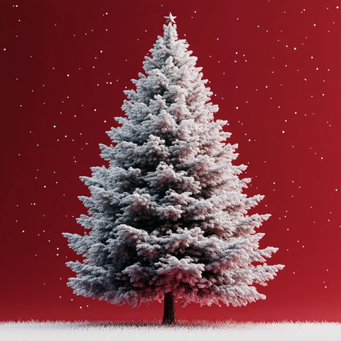 雪树红底