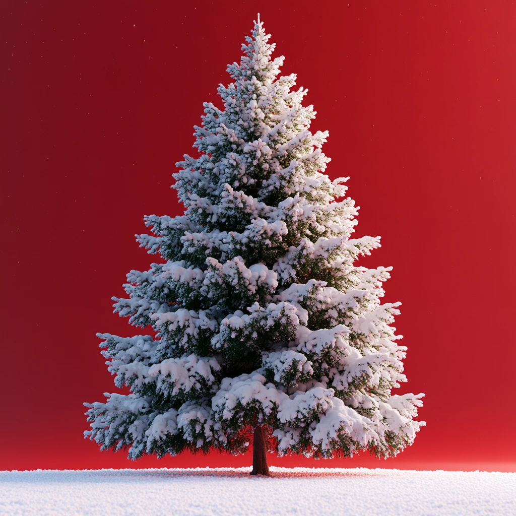 雪树红底