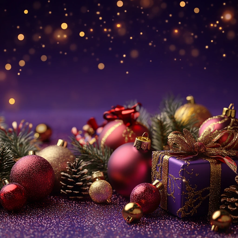 圣诞玩具紫色背景